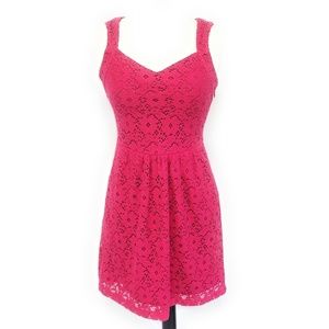 DELETTA Womens Silverfield  Sweetheart Hot Pink Lace Dress w/ Pockets Size XS